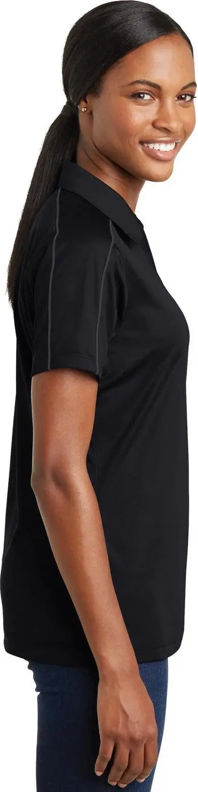 Sport-tek Lst653 Women’s Micropique Sport-wick Piped Polo - Black Iron Gray