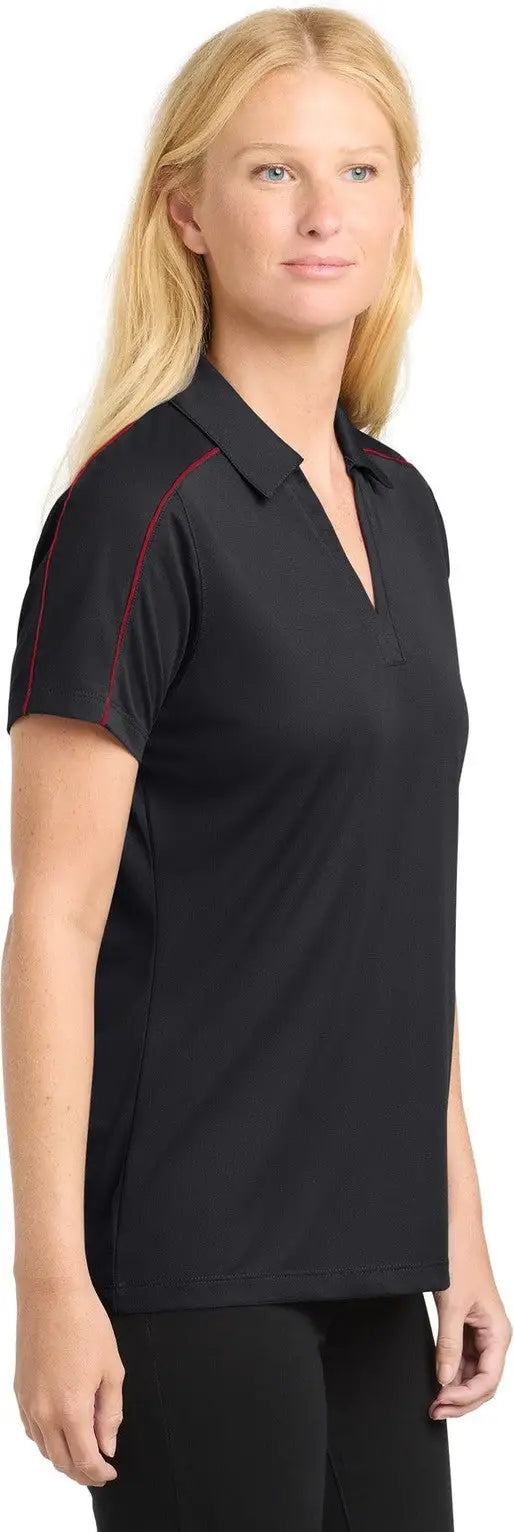 Sport-tek Lst653 Women’s Micropique Sport-wick Piped Polo - Black True Red