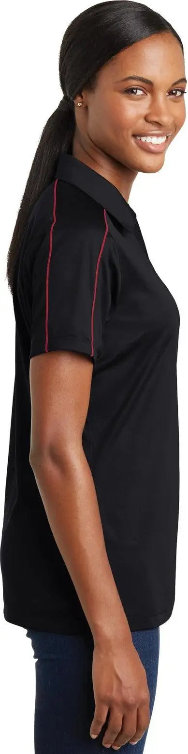 Sport-tek Lst653 Women’s Micropique Sport-wick Piped Polo - Black True Red