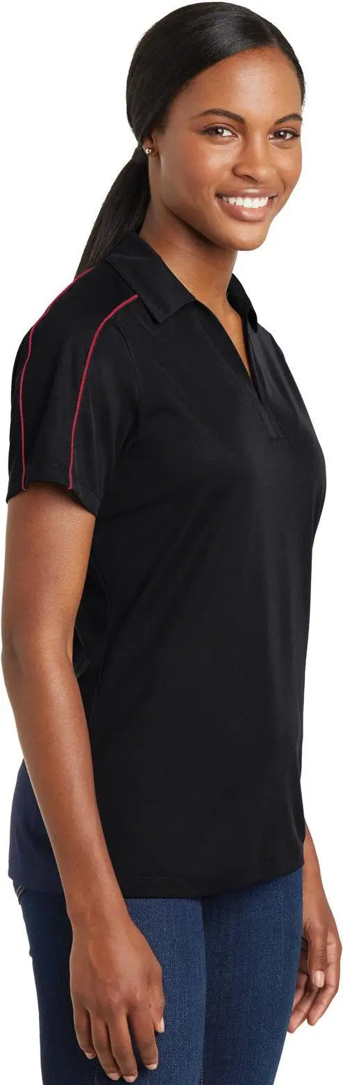 Sport-tek Lst653 Women’s Micropique Sport-wick Piped Polo - Black True Red