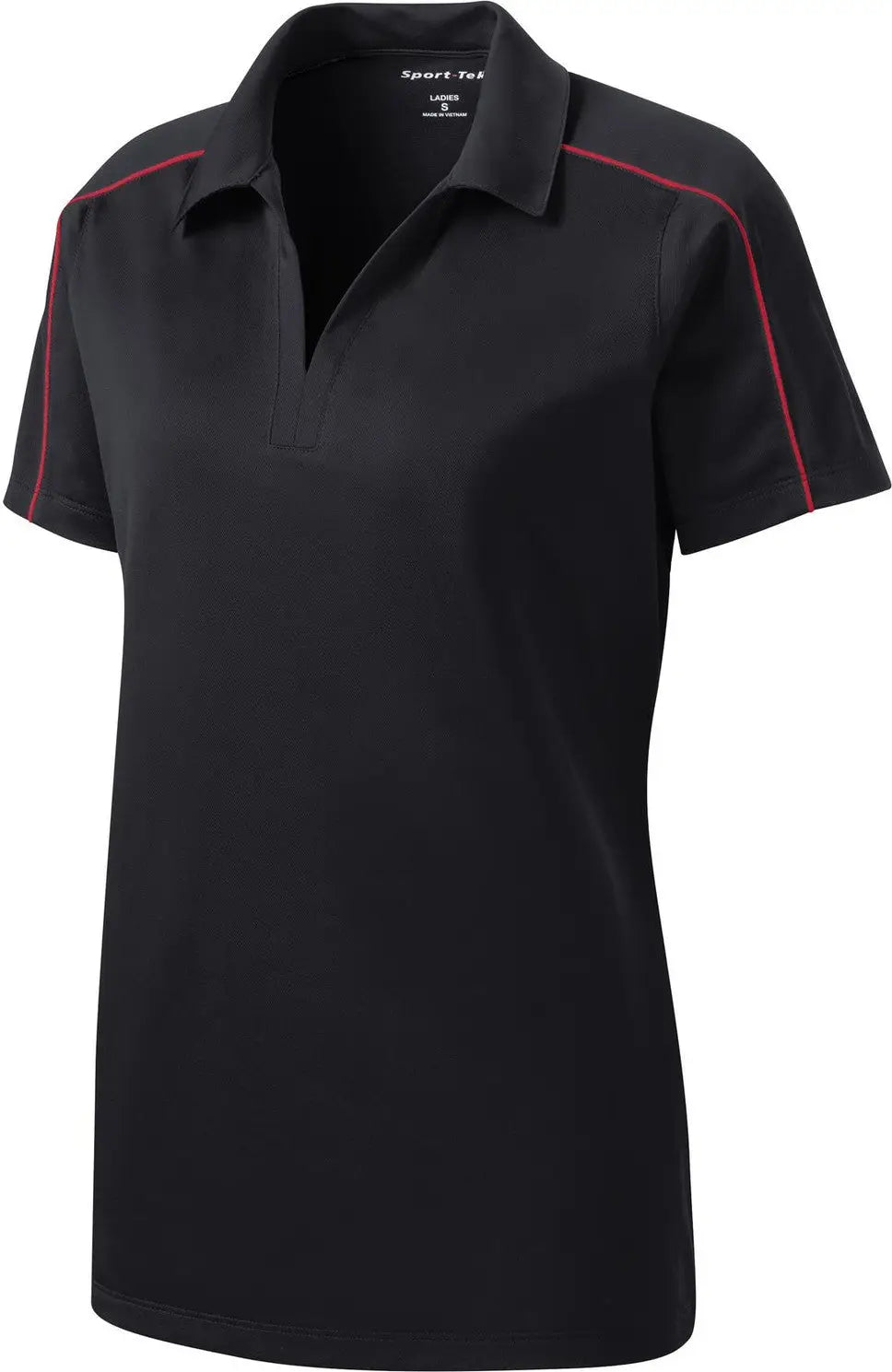Sport-tek Lst653 Women’s Micropique Sport-wick Piped Polo - Black True Red