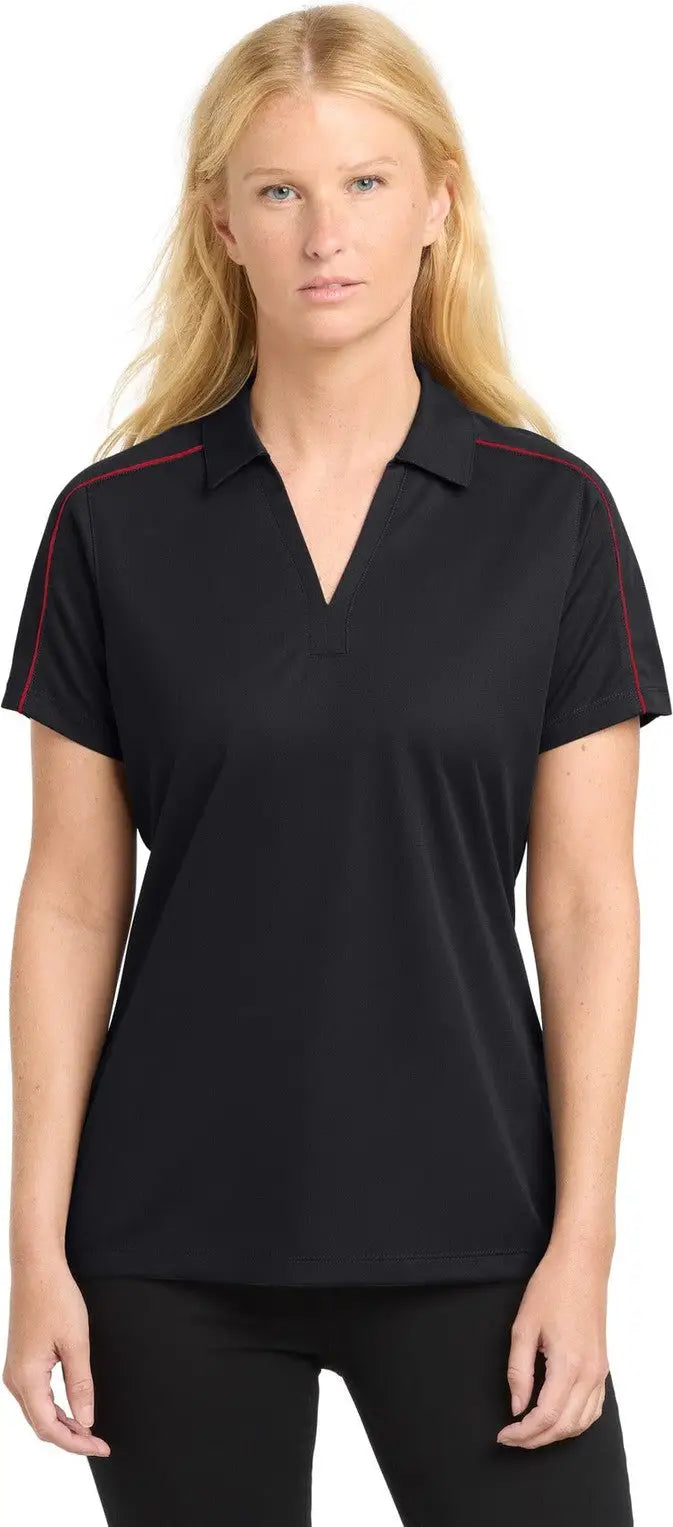 Sport-tek Lst653 Women’s Micropique Sport-wick Piped Polo - Black True Red