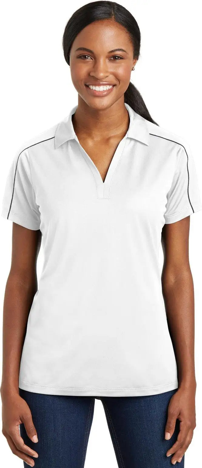 Sport-tek Lst653 Women’s Micropique Sport-wick Piped Polo - White Iron Gray - White/ / Ladies Xs