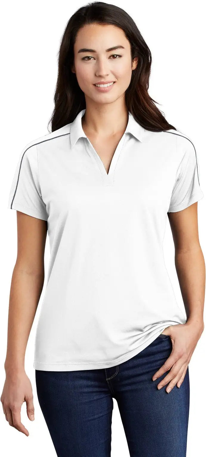 Sport-tek Lst653 Women’s Micropique Sport-wick Piped Polo - White Iron Gray