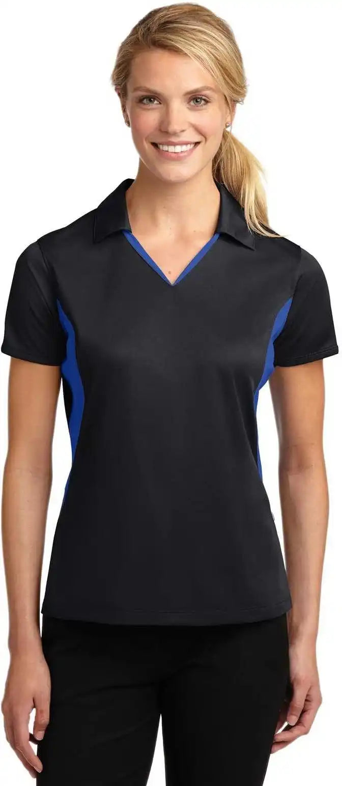 Sport Tek Lst655 Ladies Side Blocked Micropique Wick Polo Black True Royal