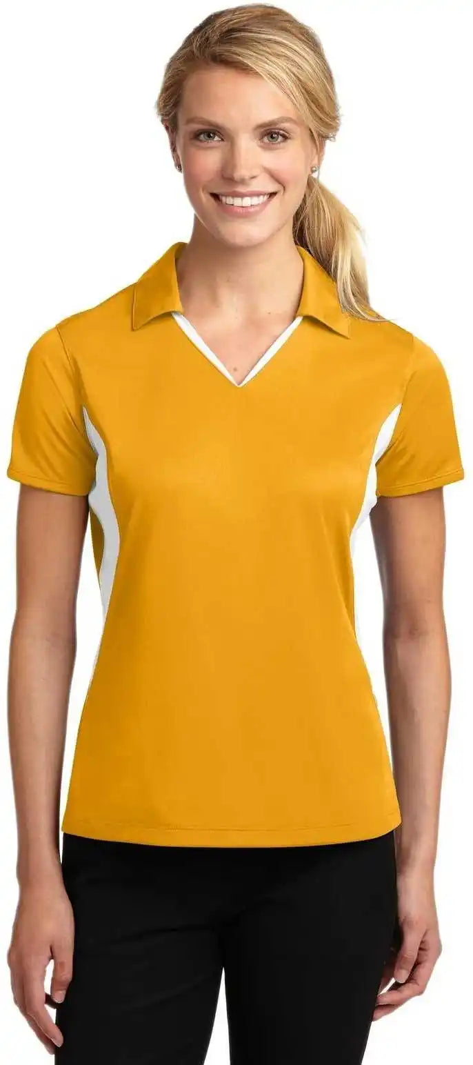 Sport-tek Lst655 Ladies Side Blocked Micropique Sport-wick Polo - Gold White