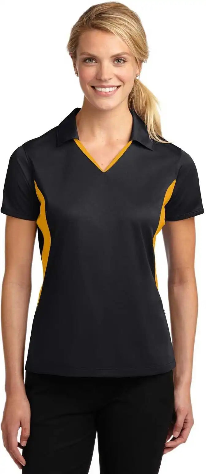Sport-tek Lst655 Ladies Side Blocked Micropique Sport-wick Polo - Black Gold