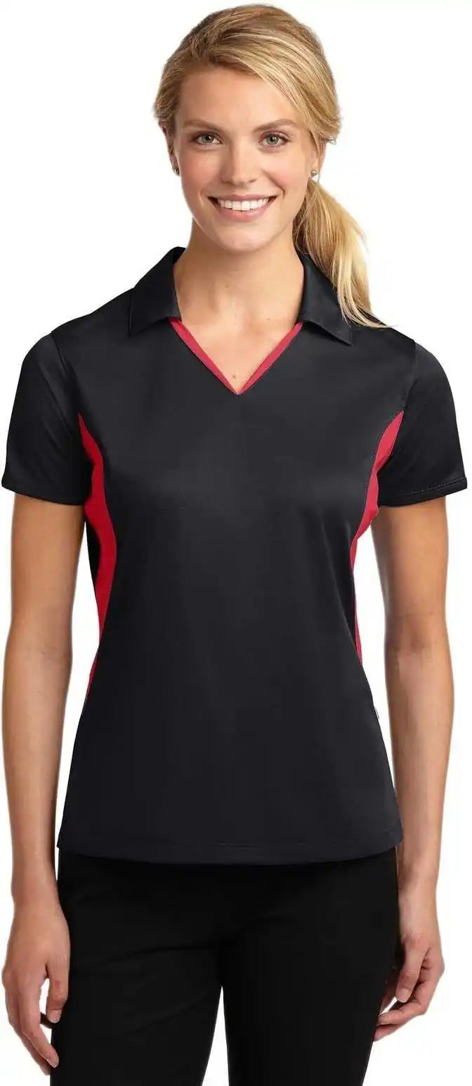 Sport-tek Lst655 Ladies Side Blocked Micropique Sport-wick Polo - Black True Red