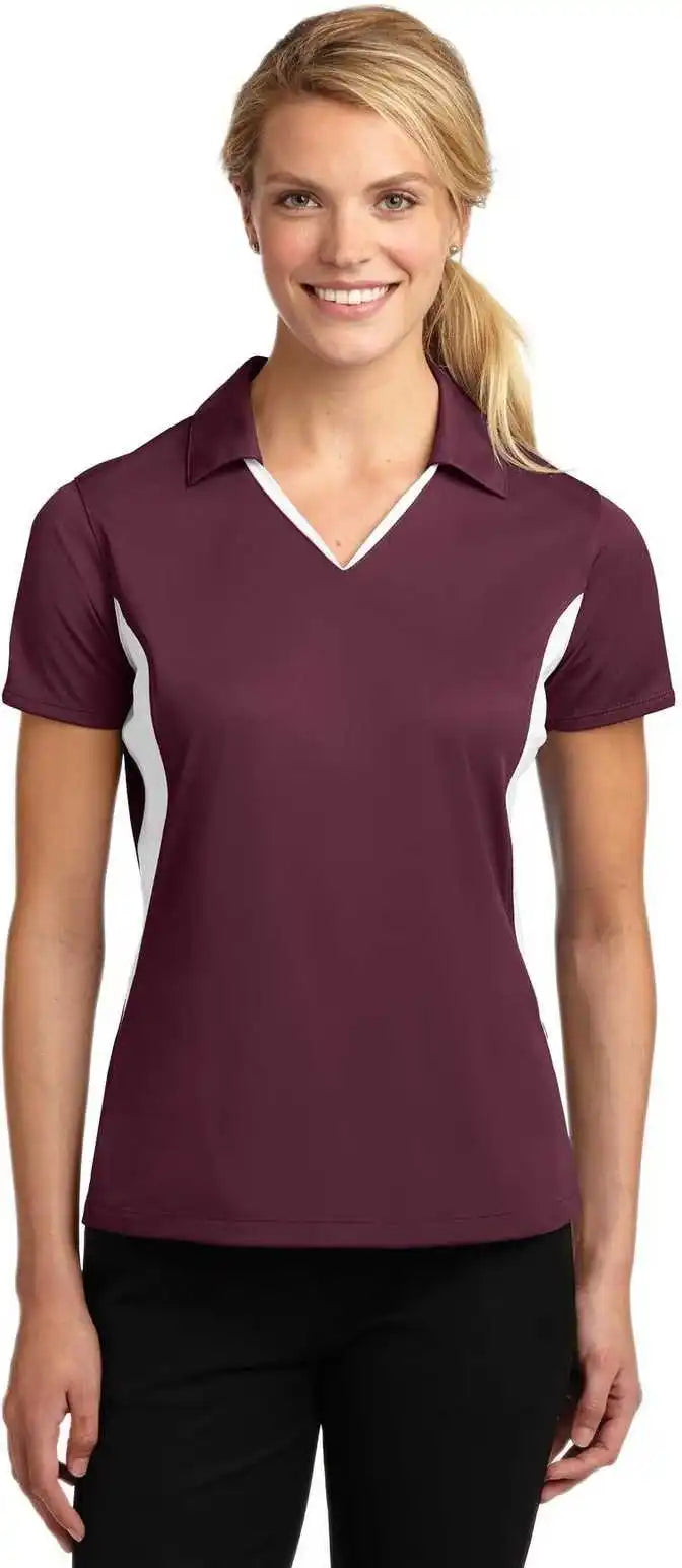 Sport-tek Lst655 Ladies Side Blocked Micropique Sport-wick Polo - Maroon White