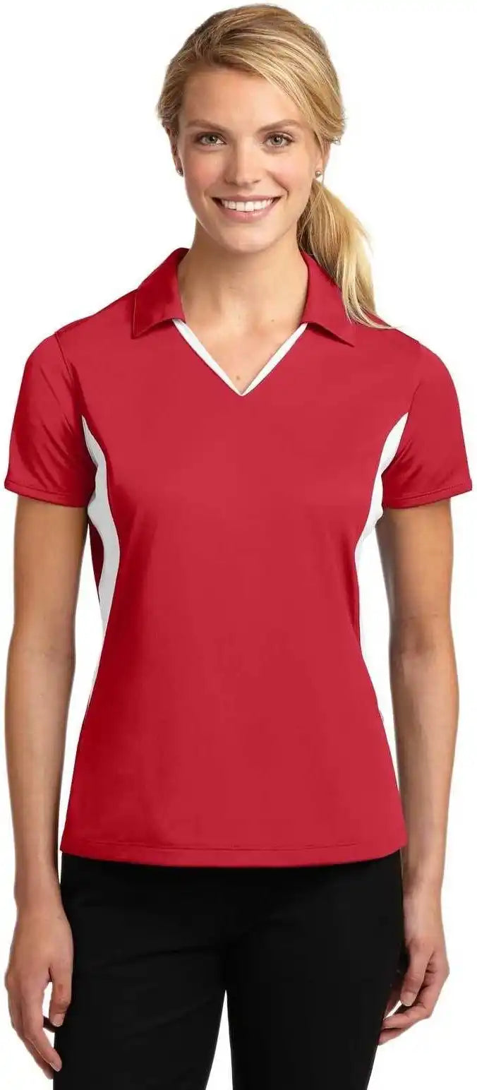 Sport-tek Lst655 Ladies Side Blocked Micropique Sport-wick Polo - True Red White