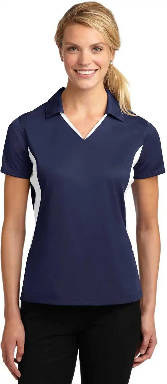 Sport-tek Lst655 Ladies Side Blocked Micropique Sport-wick Polo - True Navy White