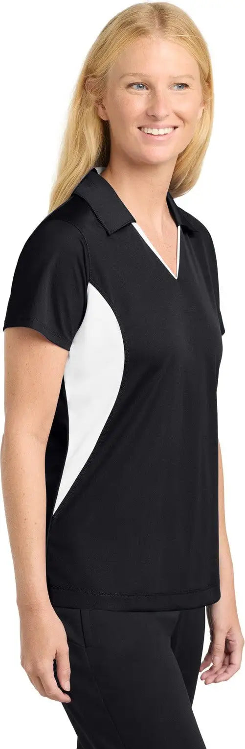 Sport-tek Lst655 Women’s Side Blocked Micropique Sport-wick Polo - Black White