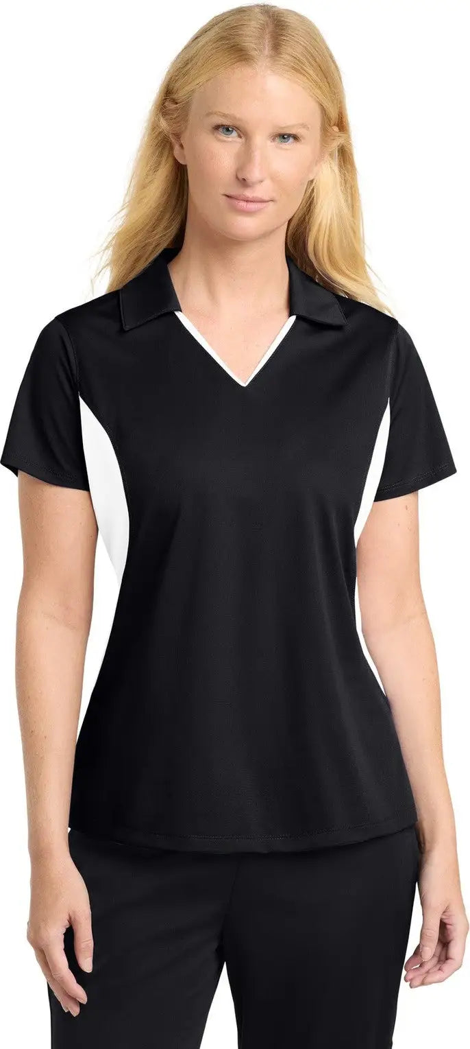 Sport-tek Lst655 Women’s Side Blocked Micropique Sport-wick Polo - Black White
