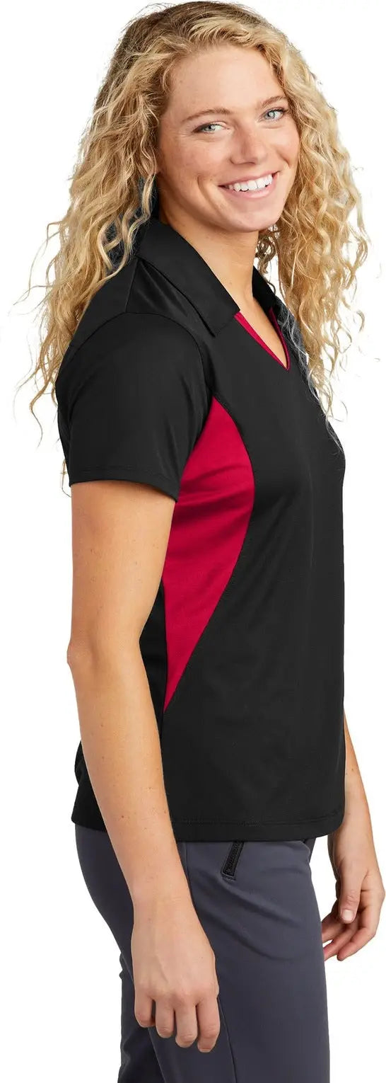 Sport-tek Lst655 Women’s Side Blocked Micropique Sport-wick Polo - Black Deep Red