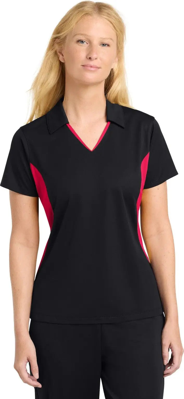 Sport-tek Lst655 Women’s Side Blocked Micropique Sport-wick Polo - Black Deep Red