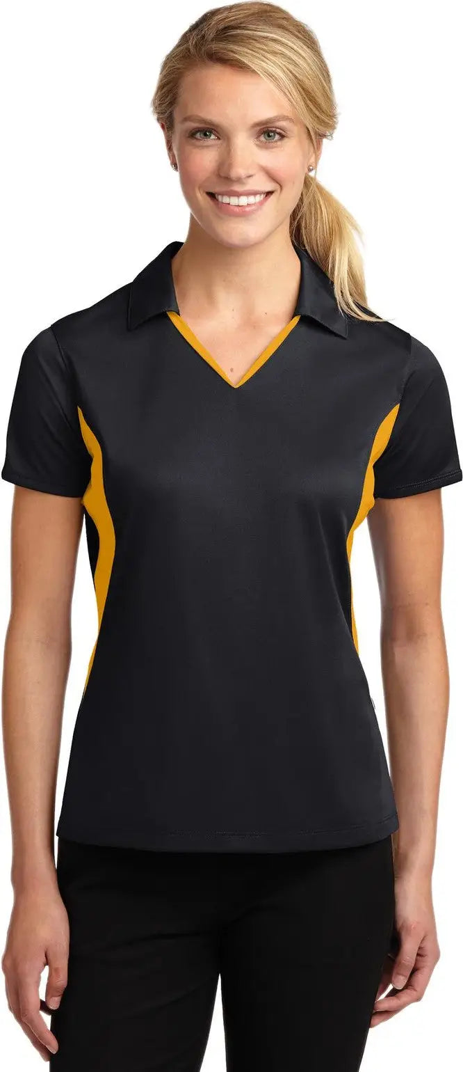 Sport-tek Lst655 Women’s Side Blocked Micropique Sport-wick Polo - Black Gold - Black/ / Ladies Xs