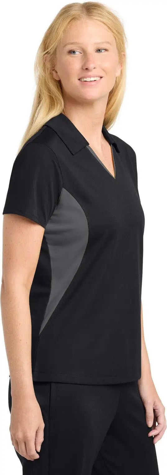 Sport-tek Lst655 Women’s Side Blocked Micropique Sport-wick Polo - Black Iron Gray