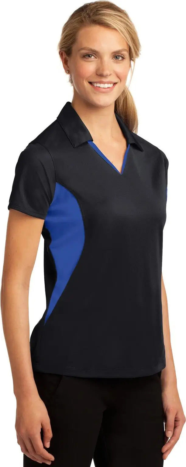 Sport-tek Lst655 Women’s Side Blocked Micropique Sport-wick Polo - Black True Royal