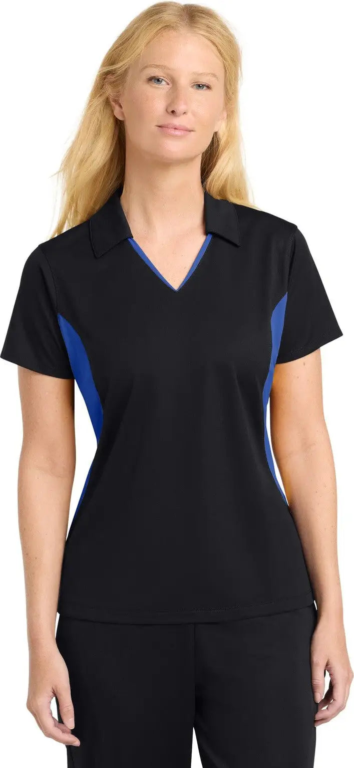 Sport-tek Lst655 Women’s Side Blocked Micropique Sport-wick Polo - Black True Royal