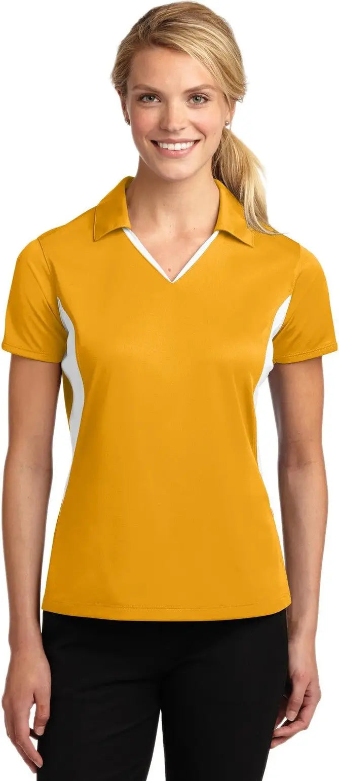 Sport-tek Lst655 Women’s Side Blocked Micropique Sport-wick Polo - Gold White - Gold/ / Ladies Xs