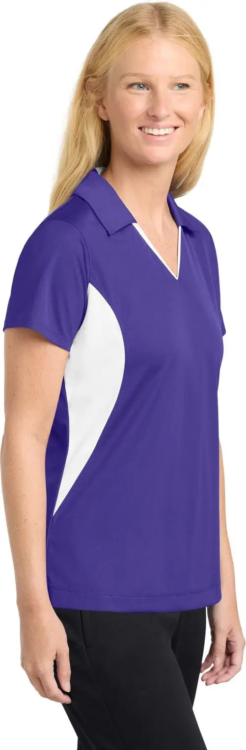 Sport-tek Lst655 Women’s Side Blocked Micropique Sport-wick Polo - Purple White