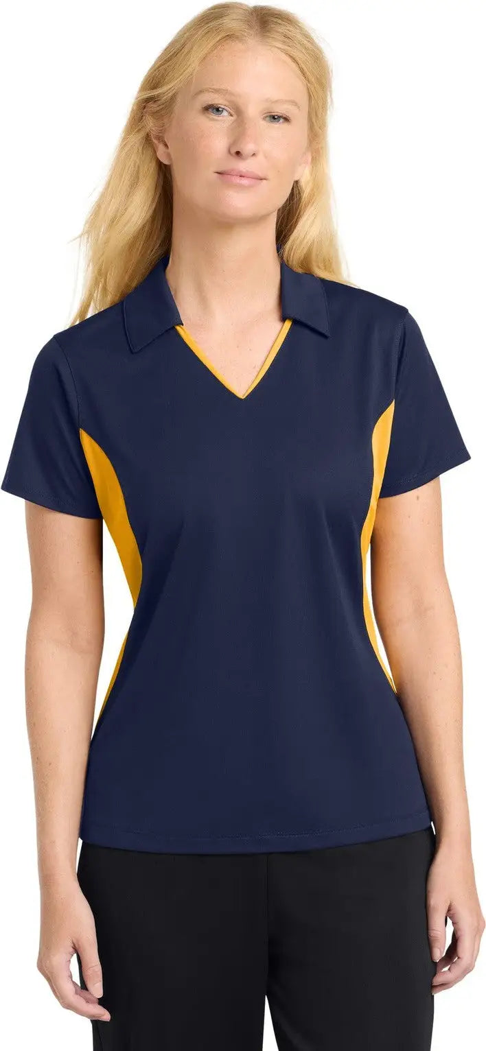 Sport-tek Lst655 Women’s Side Blocked Micropique Sport-wick Polo - True Navy Gold