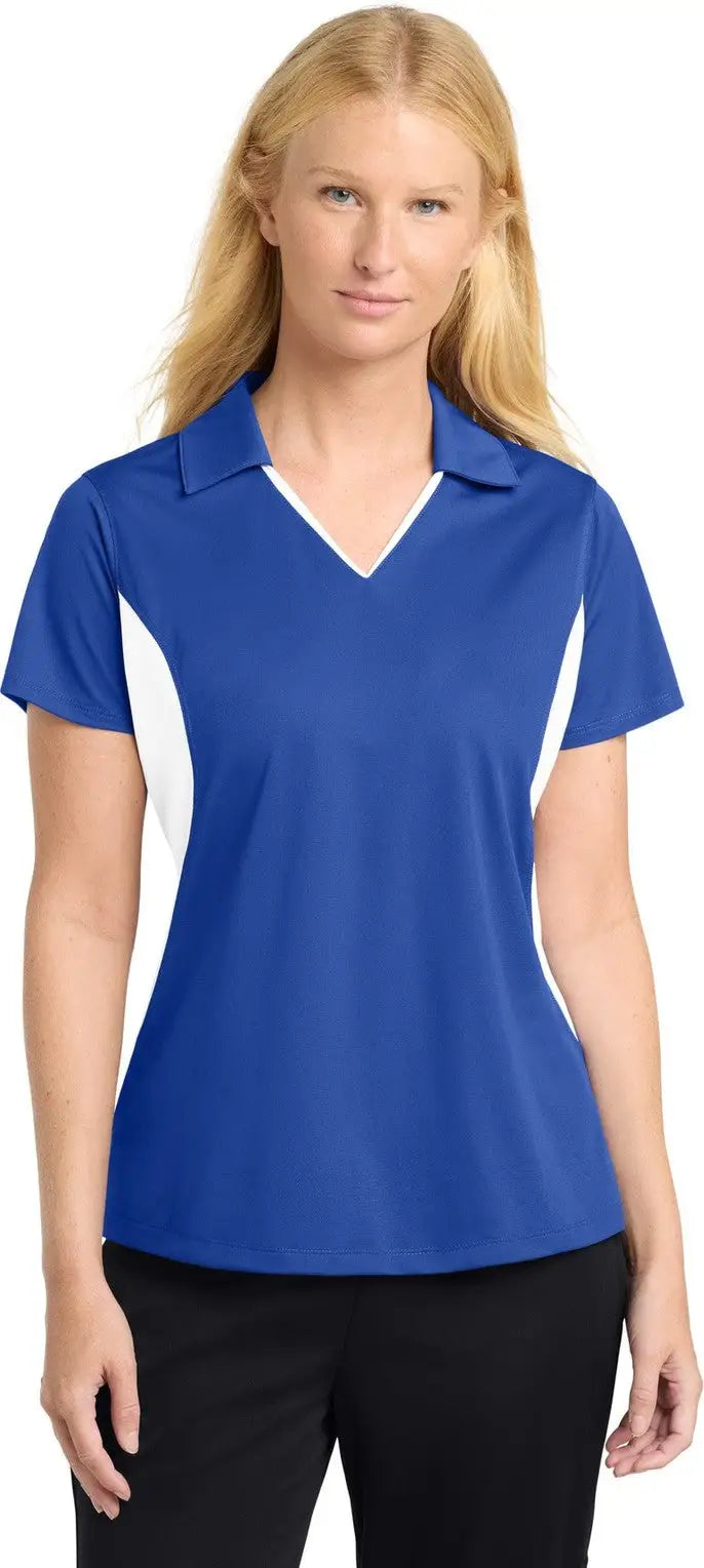 Sport-tek Lst655 Women’s Side Blocked Micropique Sport-wick Polo - True Royal White