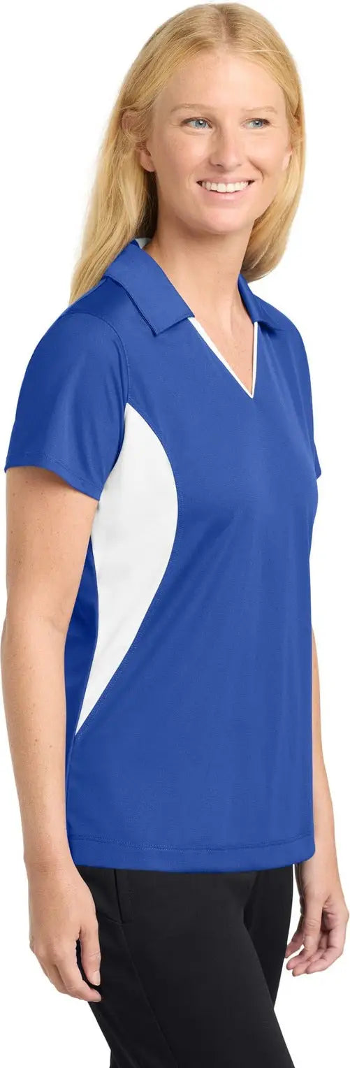 Sport-tek Lst655 Women’s Side Blocked Micropique Sport-wick Polo - True Royal White