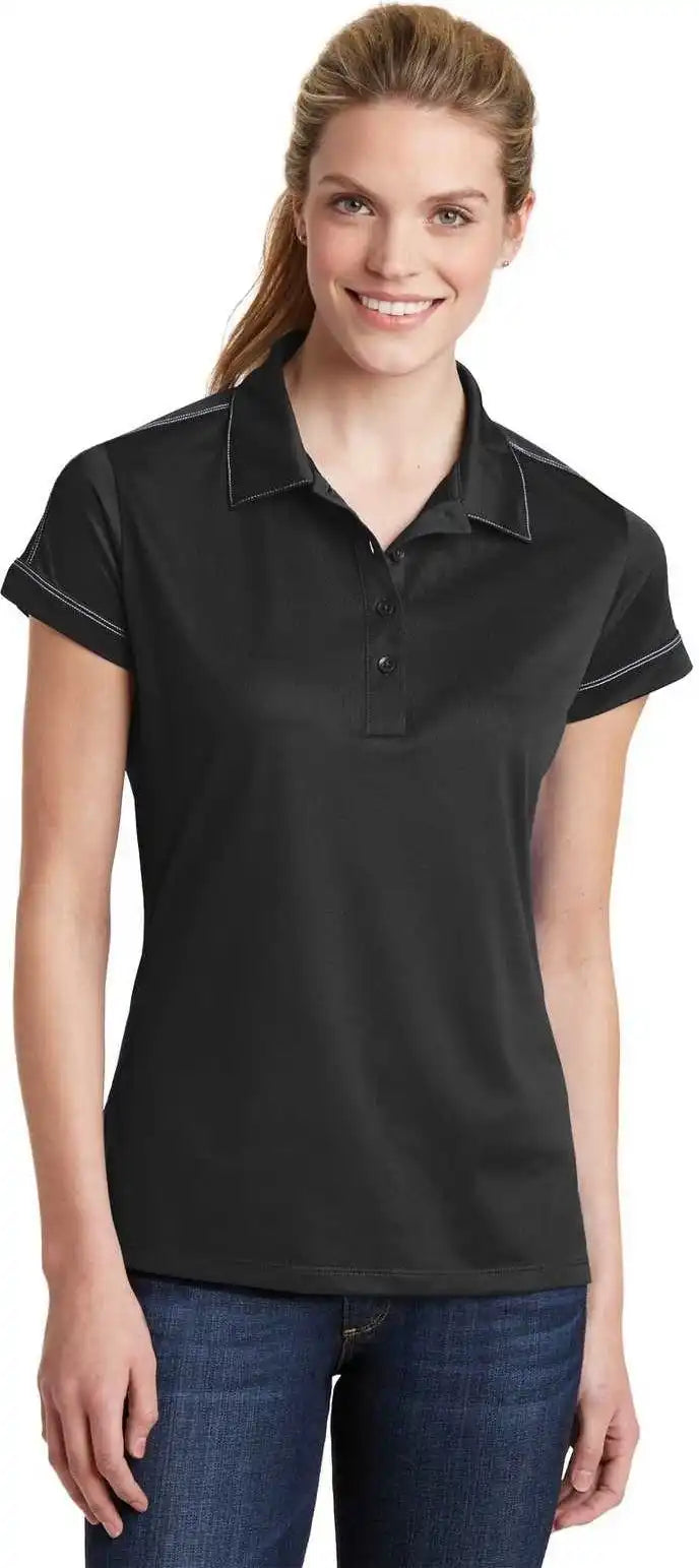 Sport-tek Lst659 Ladies Contrast Stitch Micropique Sport-wick Polo - Black