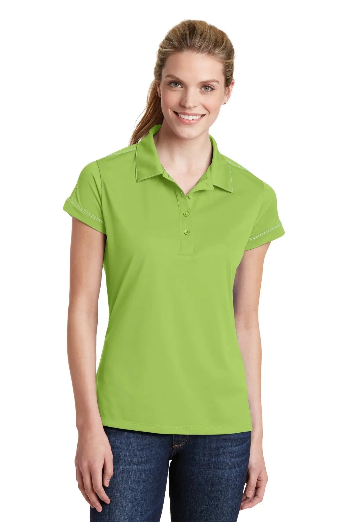 Sport-tek Lst659 Women’s Contrast Stitch Micropique Sport-wick Polo - Green Oasis - Ladies Xs