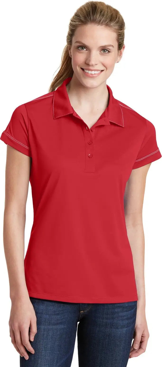 Sport-tek Lst659 Women’s Contrast Stitch Micropique Sport-wick Polo - True Red - Ladies Xs