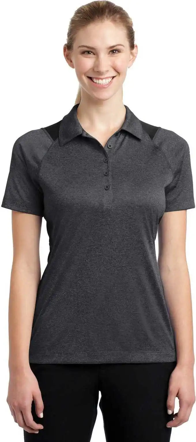 Sport Tek Lst665 Ladies Heather Colorblock Contender Polo Graphite Black