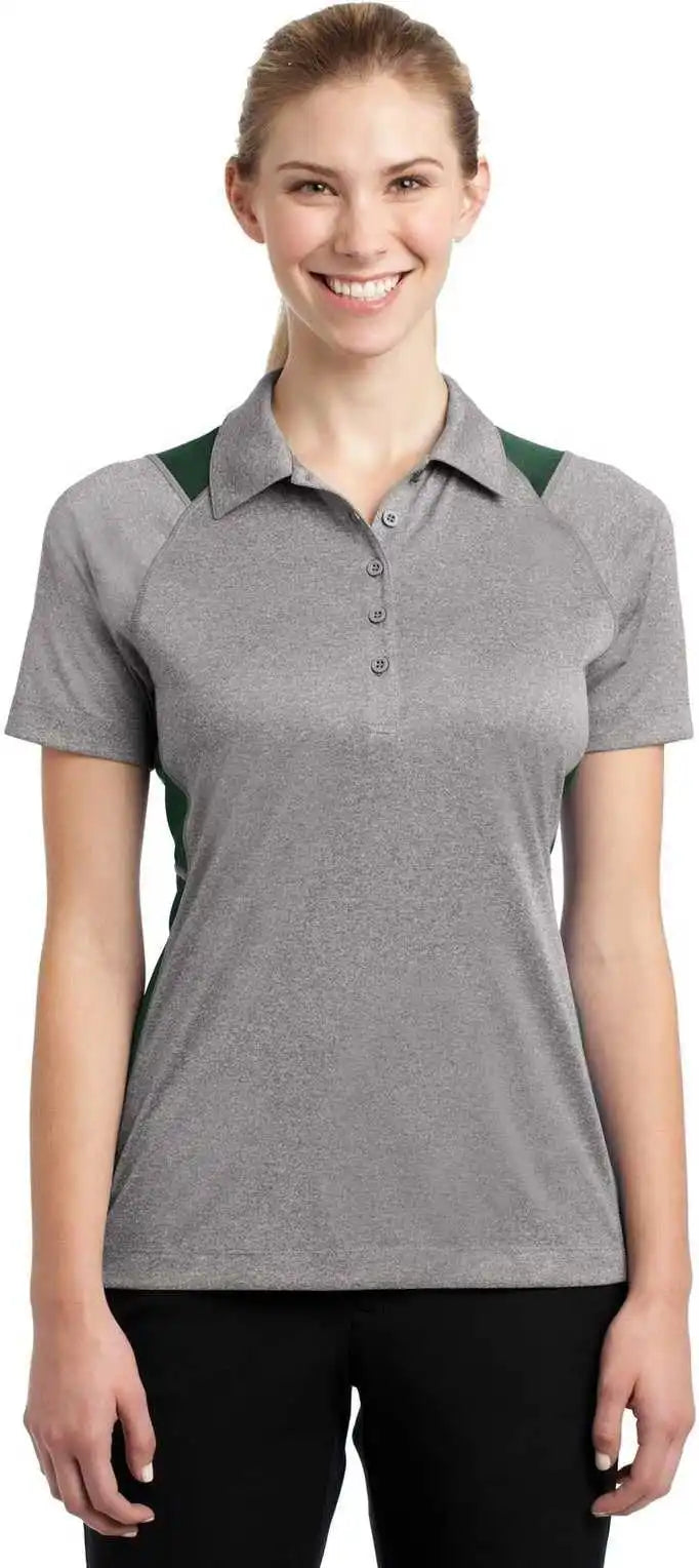 Sport-tek Lst665 Ladies Heather Colorblock Contender Polo - Vintage Forest Green