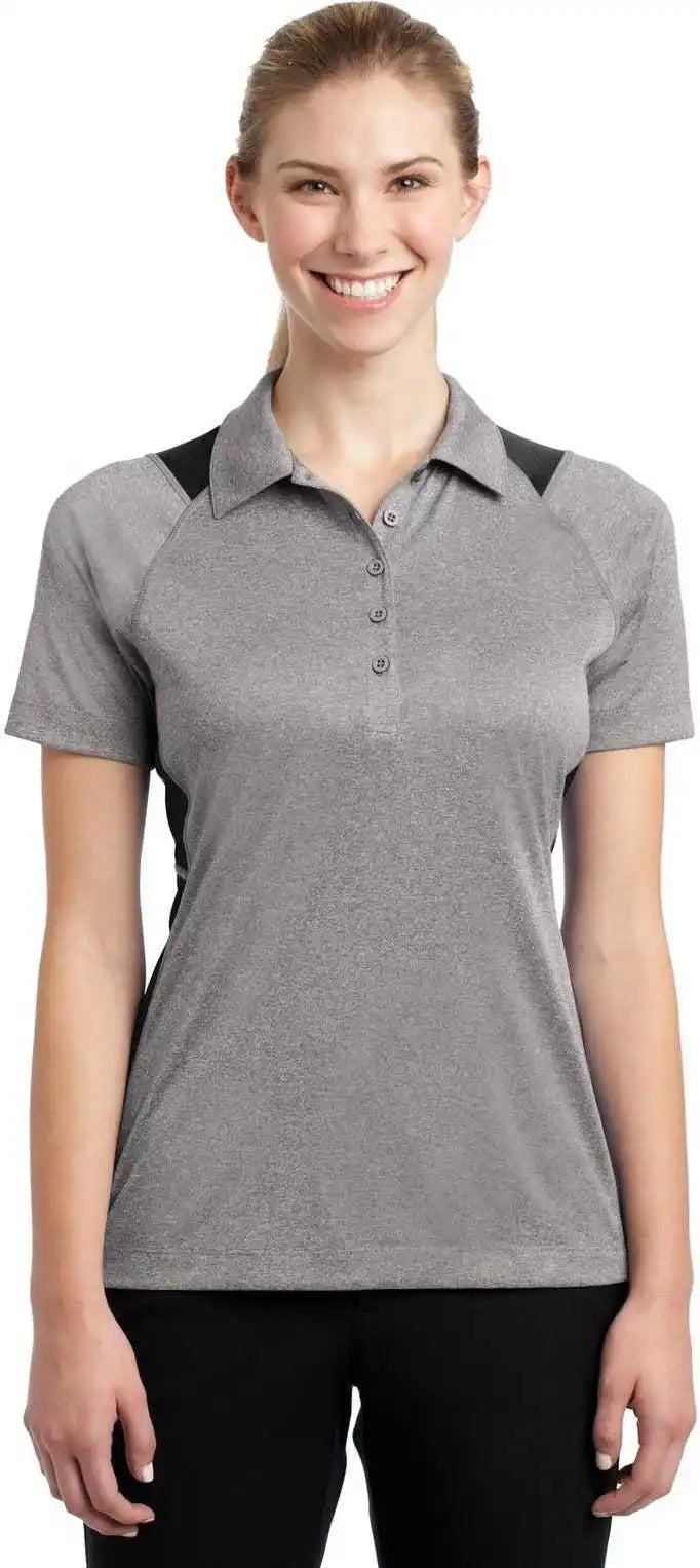 Sport-tek Lst665 Ladies Heather Colorblock Contender Polo - Vintage Black