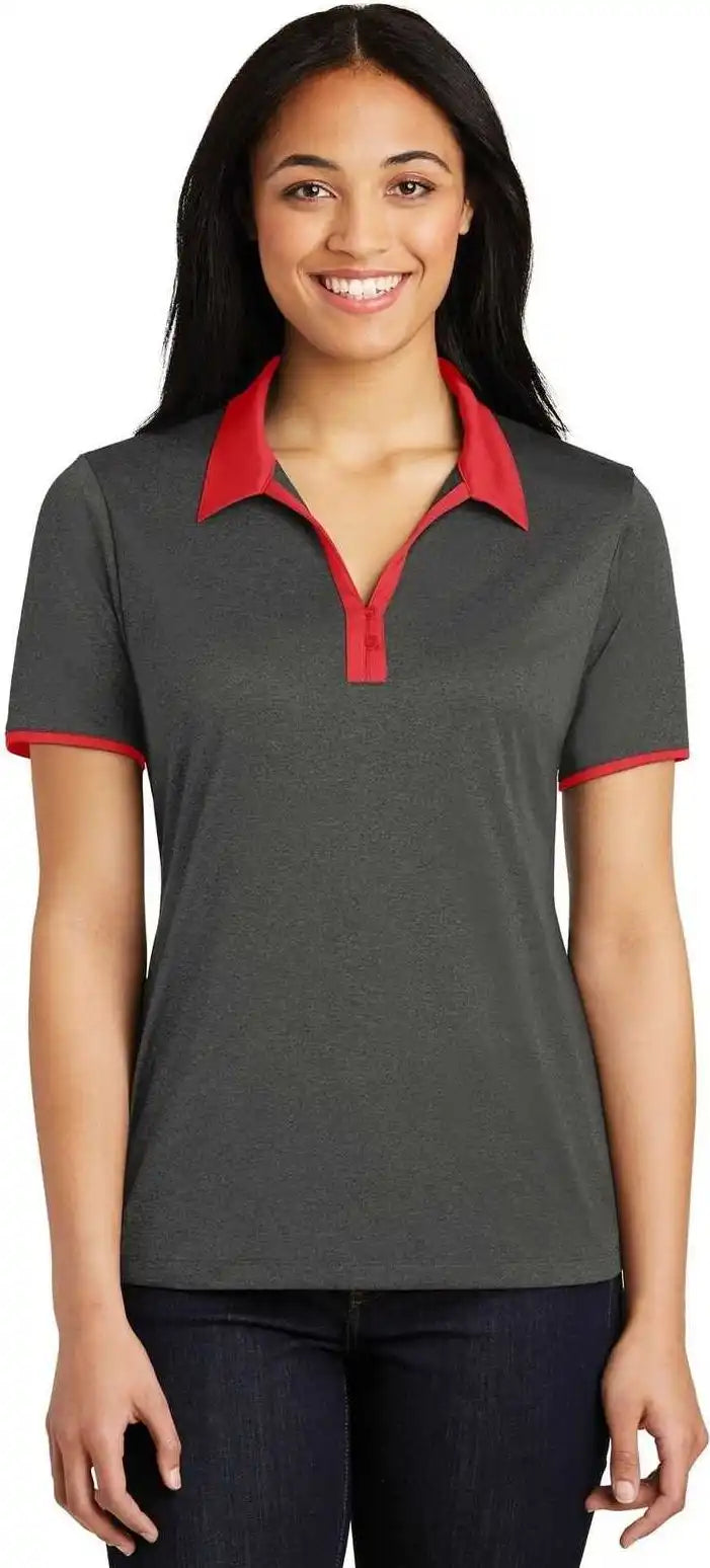 Sport-tek Lst667 Ladies Heather Contender Contrast Polo - Graphite True Red