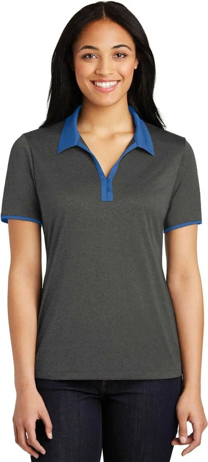 Sport-tek Lst667 Ladies Heather Contender Contrast Polo - Graphite True Royal