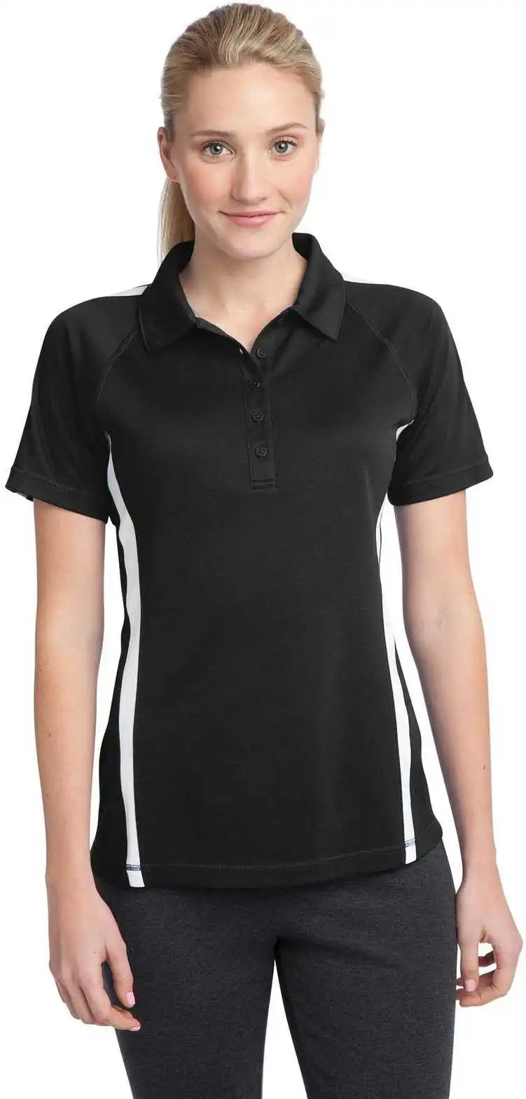 Sport Tek Lst685 Ladies Posicharge Micro Mesh Colorblock Polo Black White