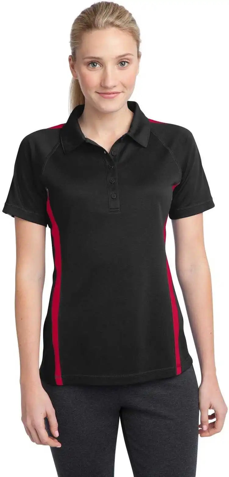 Sport-tek Lst685 Ladies Posicharge Micro-mesh Colorblock Polo - Black Red