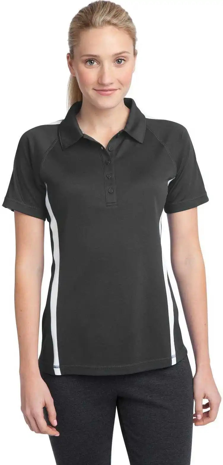 Sport-tek Lst685 Ladies Posicharge Micro-mesh Colorblock Polo - Iron Gray White
