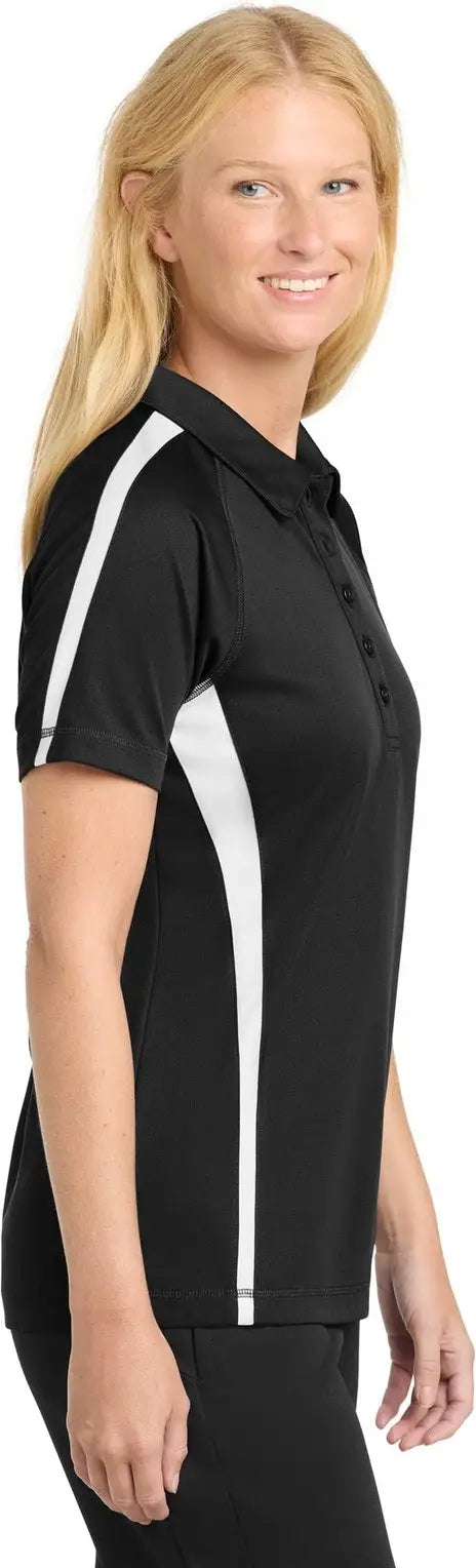 Sport-tek Lst685 Women’s Posicharge Micro-mesh Colorblock Polo - Black White