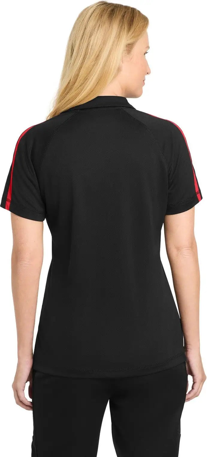 Sport-tek Lst685 Women’s Posicharge Micro-mesh Colorblock Polo - Black Red