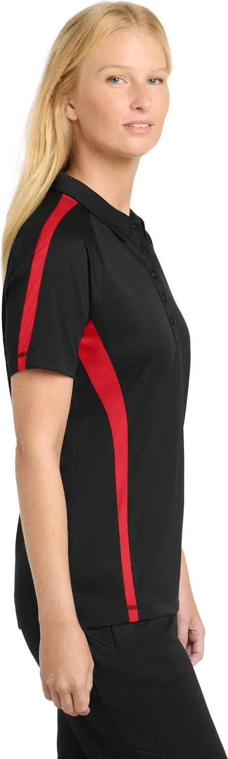 Sport-tek Lst685 Women’s Posicharge Micro-mesh Colorblock Polo - Black Red