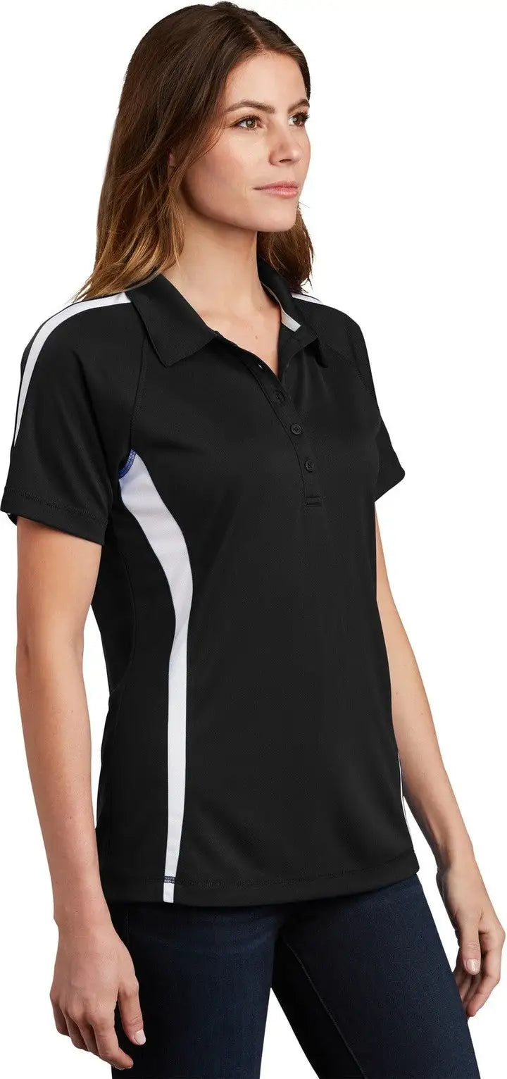 Sport-tek Lst685 Women’s Posicharge Micro-mesh Colorblock Polo - Black White
