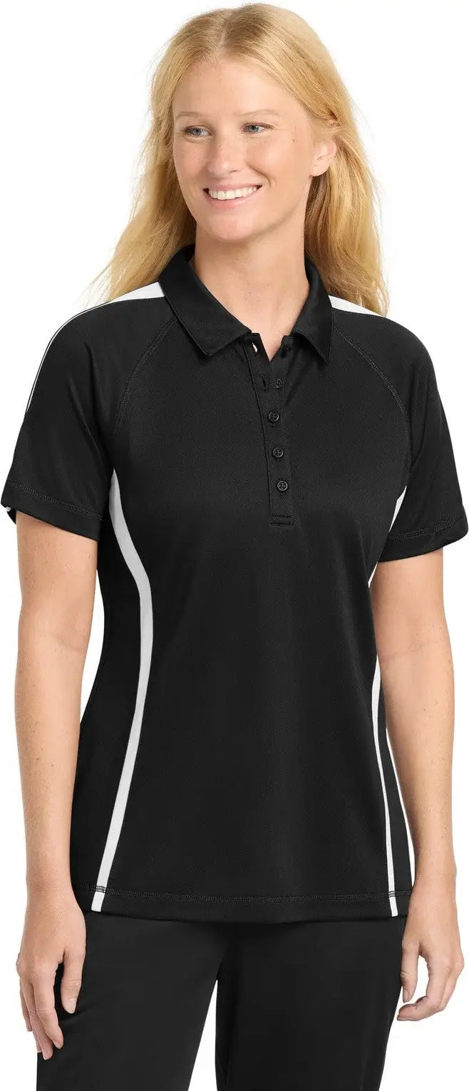 Sport-tek Lst685 Women’s Posicharge Micro-mesh Colorblock Polo - Black White - Black/ / Ladies Xs