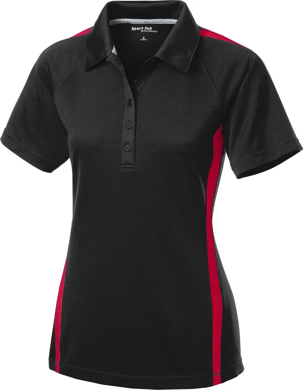 Sport-tek Lst685 Women’s Posicharge Micro-mesh Colorblock Polo - Black Red