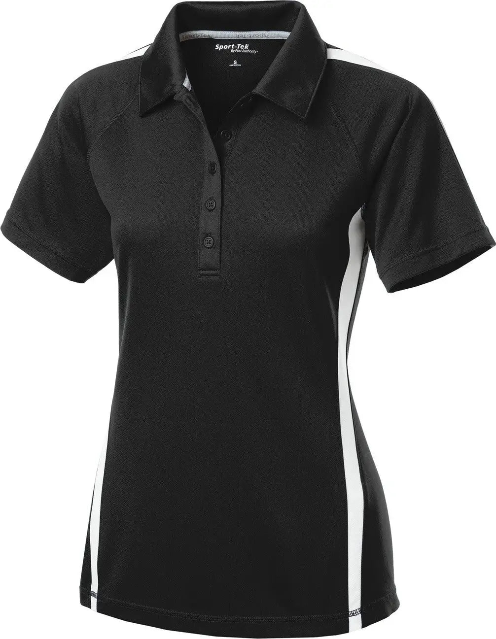 Sport-tek Lst685 Women’s Posicharge Micro-mesh Colorblock Polo - Black White
