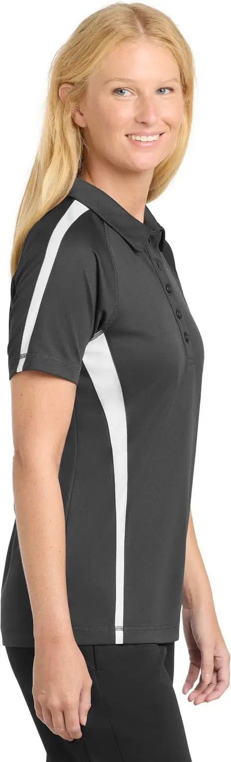 Sport-tek Lst685 Women’s Posicharge Micro-mesh Colorblock Polo - Iron Gray White