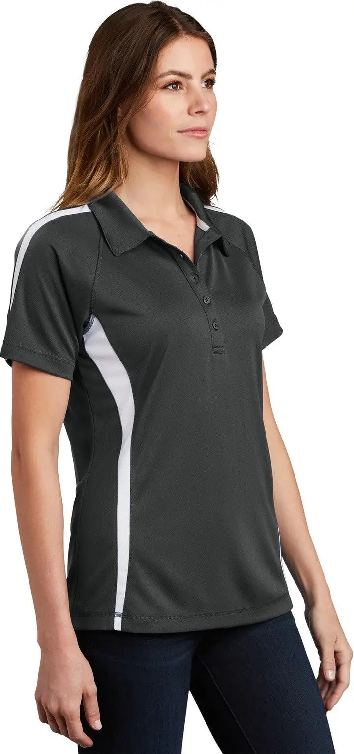Sport-tek Lst685 Women’s Posicharge Micro-mesh Colorblock Polo - Iron Gray White