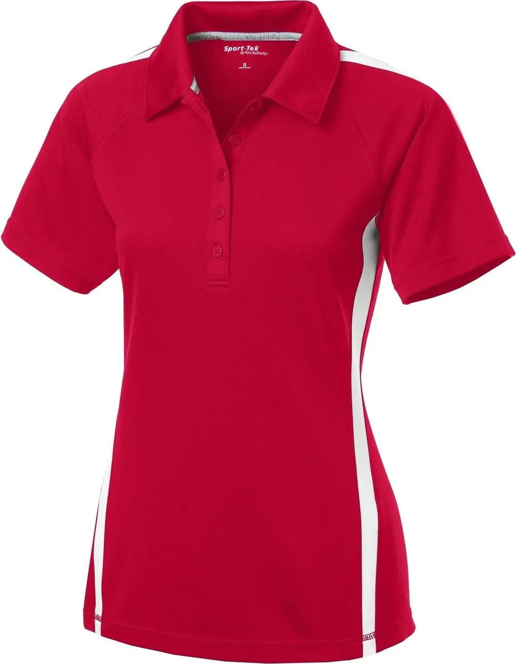 Sport-tek Lst685 Women’s Posicharge Micro-mesh Colorblock Polo - True Red White