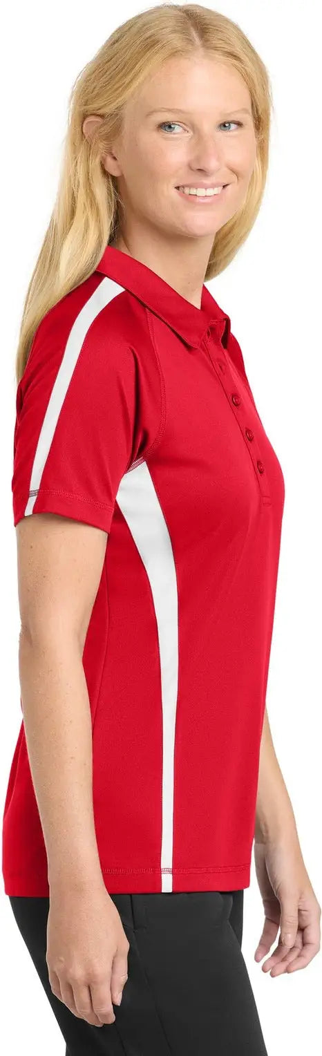Sport-tek Lst685 Women’s Posicharge Micro-mesh Colorblock Polo - True Red White